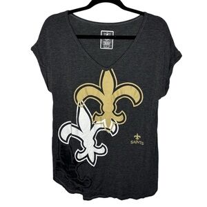 NFL New Orleans Saints Football T-Shirt Women’s L Gray Soft V-neck Short Sleeve